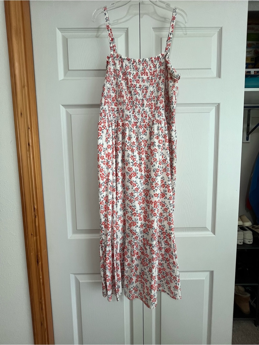 GAP White Midi Dress with Red Floral Print
